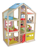 Melissa & Doug Hi-Rise Wooden 15pc Dollhouse with Furniture, Garage and Working Elevator