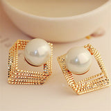 Golden Square & Pearl Earrings