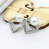 Golden Square & Pearl Earrings