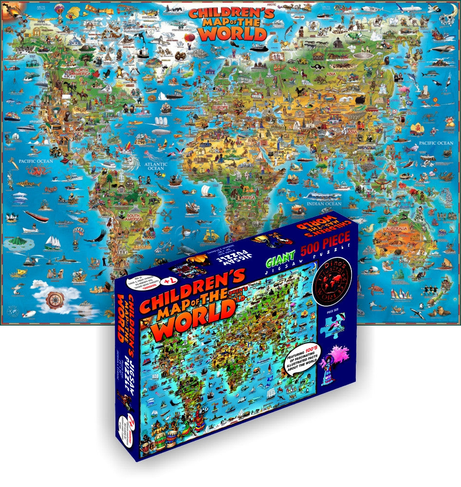 GeoToys Dino'S Children'S World Map – 500 Pc Jigsaw Puzzle