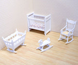 Melissa & Doug Classic Wooden Dollhouse Nursery Furniture (4pc) - Crib, Basinette, Rocker, Rocking Horse