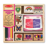 Melissa & Doug Wooden Stamp Set: Friendship - 9 Stamps, 5 Colored Pencils, and 2-Color Stamp Pad