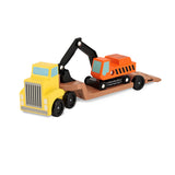 Melissa & Doug Trailer and Excavator Wooden Vehicle Set (3pc)