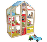 Melissa & Doug Hi-Rise Wooden 15pc Dollhouse with Furniture, Garage and Working Elevator