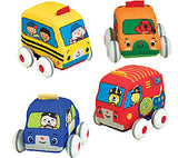 Melissa & Doug K's Kids Pull-Back Vehicle Set - Soft Baby Toy Set With 4 Cars and Trucks and Carrying Case