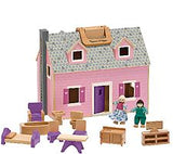 Melissa & Doug Fold and Go Wooden Dollhouse With 2 Dolls and Wooden Furniture