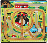 Melissa & Doug Round the Rails Train Rug With 3 Linking Wooden Train Cars (39 x 36 inches)