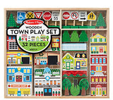 Melissa & Doug Wooden Town Play Set With Storage Tray (32 pcs)