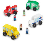 Melissa & Doug Community Vehicles Play Set - Classic Wooden Toy With 4 Vehicles and 4 Play Figures