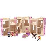 Melissa & Doug Fold and Go Wooden Princess Castle With 2 Royal Play Figures, 2 Horses, and 4pc of Furniture