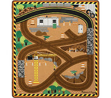 Melissa & Doug Round the Construction Zone Work Site Rug With 3 Wooden Trucks (39 x 36 inches)