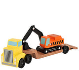 Melissa & Doug Trailer and Excavator Wooden Vehicle Set (3pc)