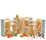 Melissa & Doug Fold and Go Wooden Castle Dollhouse With Wooden Dolls and Horses (12pc)