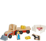 Melissa & Doug Farm Tractor Wooden Vehicle Play Set (5pc)