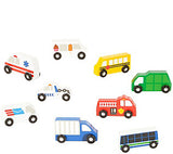 Melissa & Doug Wooden Town Vehicles Set in Wooden Tray, 9pc
