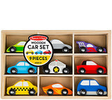 Melissa & Doug Wooden Cars Vehicle Set in Wooden Tray