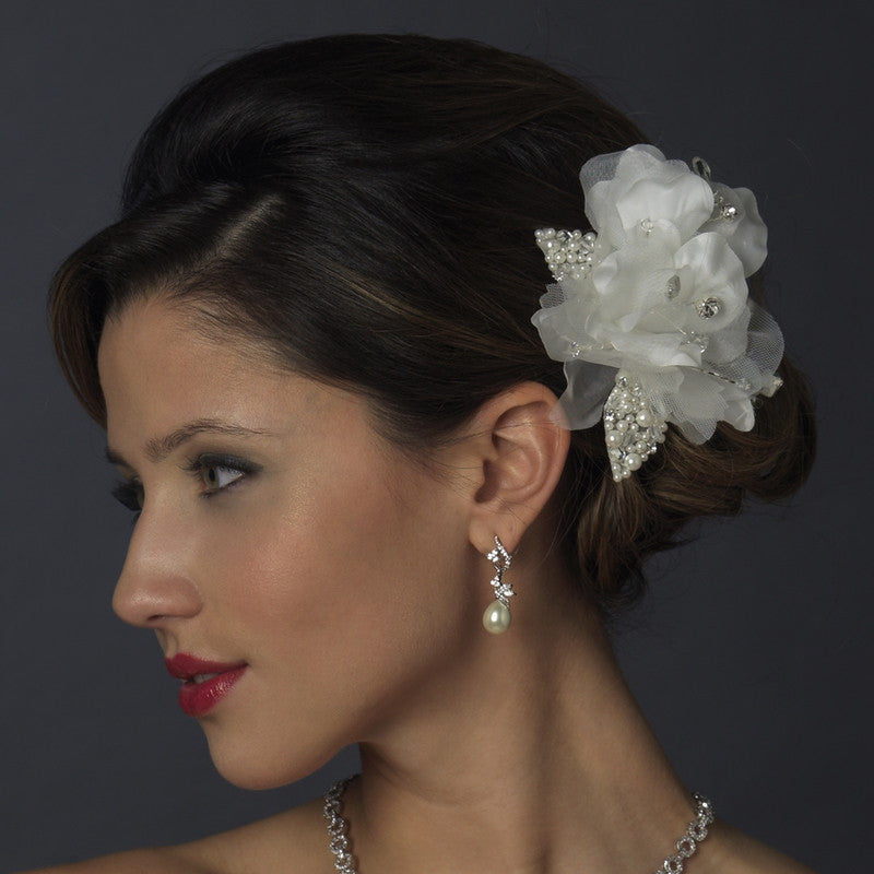 Pearl & Crystal Rhinestone Bridal Flower Hair Clip 5285