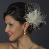 Rhinestone & Crystal Bead Feather Flower Fascinator Hair Clip with Russian Tulle 2542