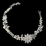 Silver Ivory Freshwater Pearl & Clear Rhinestone Bridal Headpiece Clip 1060