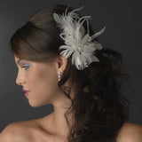 Beautiful Feather Fascinator Bridal Flower Comb or Clip 441 White or Ivory