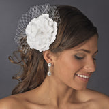 Bridal Hair Flower with Russian Veil Accent Clip 477 (White or Ivory)
